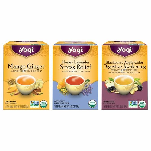Yogi Tea Iced Tea Variety Pack - 16 Bags per Pack (3 Packs) - Organic Sampler - Includes Mango Ginger, Blackberry Apple Cider Digestive Awakening & Honey Lavender Stress Relief