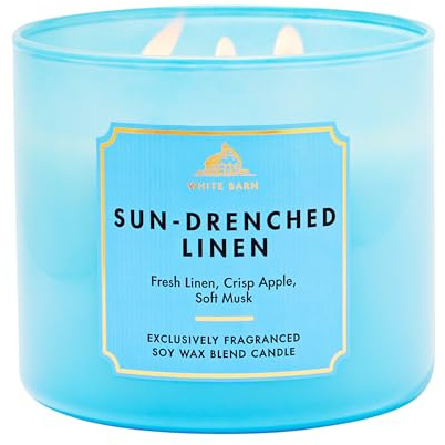 Bath & Body Works Sun-Drenched Linen 3-Wick Candle - Scented Candle for At-Home Use - Long-Lasting, Room-Filling Fragrance - High Fragrance Oil Concentration - Soy Wax Blend
