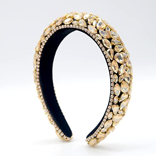 Strass-Stirnband, gepolstert, barocke Kristalle, modisches Party-Haarband für Braut, Hochzeit, Jahrestag, Urlaub, Geschenke (Gold)