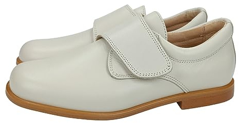 Angelitos 1810 Zapatos de Piel para niños, para Usar en Eventos, comuniones, Bodas. Zapatos de Vestir en Color Beige para niños con Cinta Textil Adhesiva NIÑO Zapato COMUNIÓN Beige 37