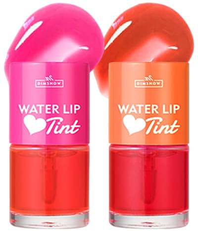 Lestpola 2 Colours Lip Tint Stain Set, Vivid Colour Plump Gloss Long Lasting Waterproof Non-Stick Cup, Moisturising Watery Liquid Lipstick Tinta Para Labios, Korean & Cheek Makeup 01+02
