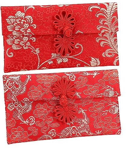 2 rote Stoffumschläge für 2021, Neujahrskarten, Umschläge, Hochzeit, bestickt, rotes Paket, rotes, Satin, roter Umschlag, Neujahr, Glück, Hongbao, Partyzubehör, Frühlingsbrokat