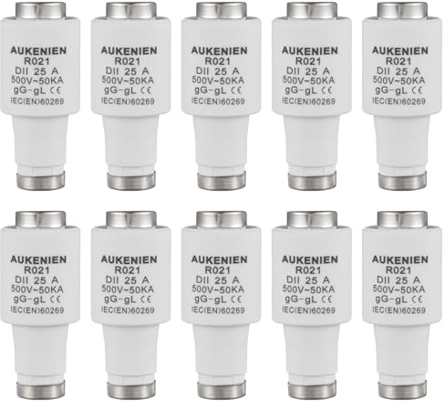 AUKENIEN DII E27 R021 Fusibles Cerámicos en Espiral Fusible 25A 500VAC Diazed Fuse 50KA gG para Cables y Protección de Líneas (10 Piezas)