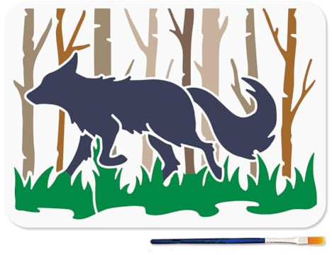 MAYJOYDIY Fuchse Wälder Schablone Füchse Malschablonen 29.7×21cm Wildtiere Dschungeltiere Vorlage Zum Malen Mit Pinsel Für Handwerkskunst Auf Fenster Wand aus Holz Stoff Dekoration