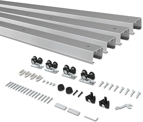 BarnBase 12FT Double Pocket Door Track Kit, 2 Sets of 68.7 Spliced Rail, Suitable for Double Door Width 48-72(Single Panel 24-36), Slide Quietly and Smoothly, Easy to Install