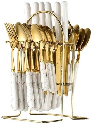 Sharplace Couverts en Acier Inoxydable, Service de Table, Coffret Cadeau, Support Suspendu Vintage, Couverts en argenterie pour Appartement, Maison, Nouvel an, Or Blanc