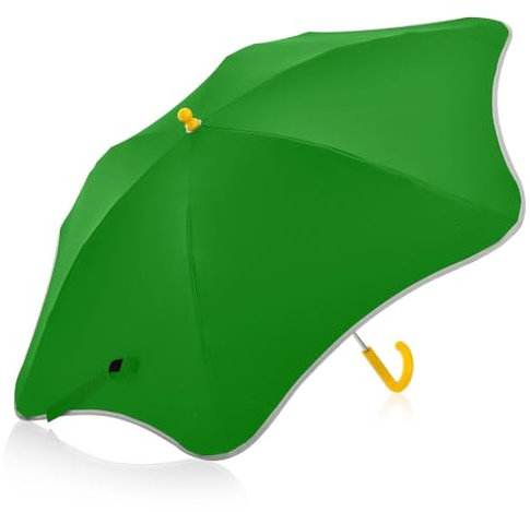Grüner einfarbiger Kinder-Regenschirm, UV-beständig, Reise-Regenschirm mit reflektierendem Streifen, Reiseschirm mit einfachem Hakengriff für Kinder, Jungen und Mädchen