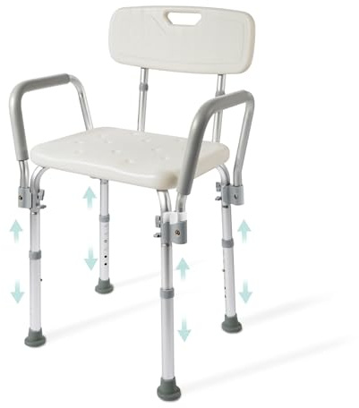 EMKE Duschhocker für Senioren Duschstuhl mit Armlehne und Rückenlehne, rutschfest Höhenverstellbar Duschsitz Badhocker für die Dusche Badewannenhocker Belastbar 135KG