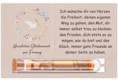 Otuuz Geldgeschenk Firmung Geschenk für Mädchen Junge Reagenzglas Holz Firmung Karte Geld Geschenke für Kinder Kreatives Geldgeschenk Konfirmation Kranz und Friedenstaube Firmung Karten