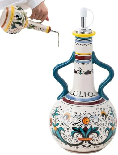 Italian Ceramic Olive Oil Dispenser Bottle 23oz, Olive Oil Dispenser Bottle Ceramic, Stainless Steel Spout Oil Dispenser For Kitchen, Suitable For Oil, Sauce, Vinegar (Style B)