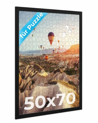 PHOTOLINI Cadre puzzle 50x70 noir, cadre pour puzzle 50x70 en bois MDF avec verre acrylique, 1000 pièces 50 x 70 cm à suspendre, 500-1000 pièces 70x50, idéal pour votre galerie