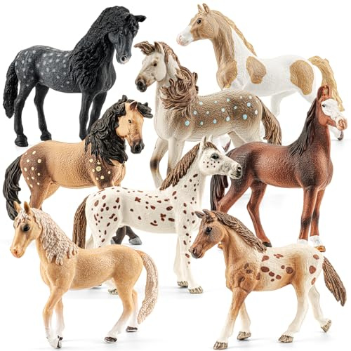THINKBAY 8PCS 6 Large Horse Figurines Animal Toys for Kids, Realistic Plastic Farm Animal Figurines Toys for Toddlers, Horse Party Favors Birthday Gift Cake Toppers for Boys Girls
