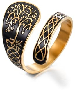 Amaxer Baum des Lebens Ring Damen Edelstahl Vintage Keltischer Knoten Baum des Lebens Verstellbar Offener Ring