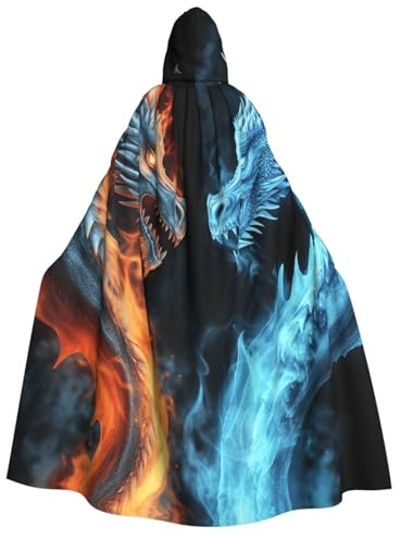 BYPPJGH Halloween mantel med huva för vuxna is och eld drakar full längd cape mantel halloween jul cosplay kostym för män och kvinnor