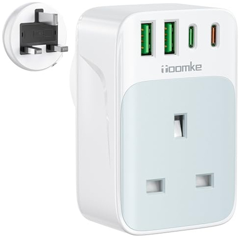 Plug Extension Socket with USB C PD 35W, Toomke Multi Plug Adapter with 2 Type-A and 2 USB-C, UK Wall Charger Socket 13A Fused Plug Wall Plug Socket Adapter UK for Home, Office, School Supplies