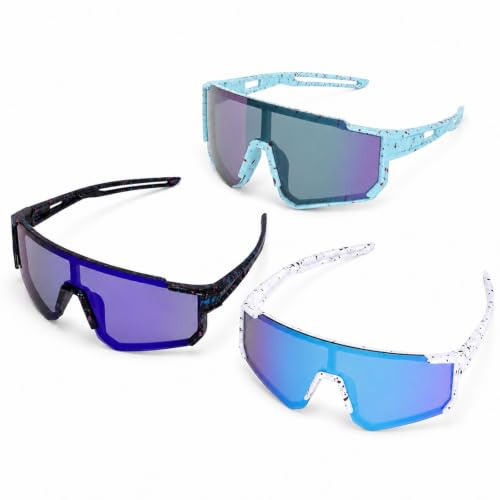 Veebmys 3 Piezas Gafas Ciclismo, Gafas de Sol Deportivas Niño,Protección UV400, Lentes Polarizadas, para Niños Niñas, Ciclismo, Correr, Senderismo, Deportes de Pelota, Aire Libre