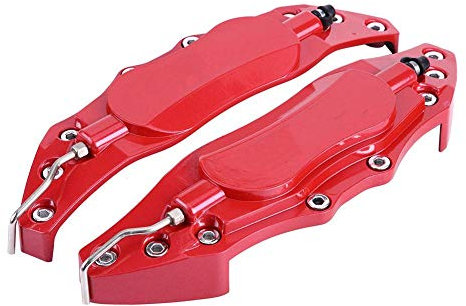 Outbit Bremssattelabdeckungen – 1 Paar Auto-Aluminium-Bremssattel-Bremssattel, 2 Stück Auto-Aluminium-Endlos-Bremssattel-Schutzabdeckung für Radnabe 16–17 Zoll (blau und rot) (Farbe: Rot)