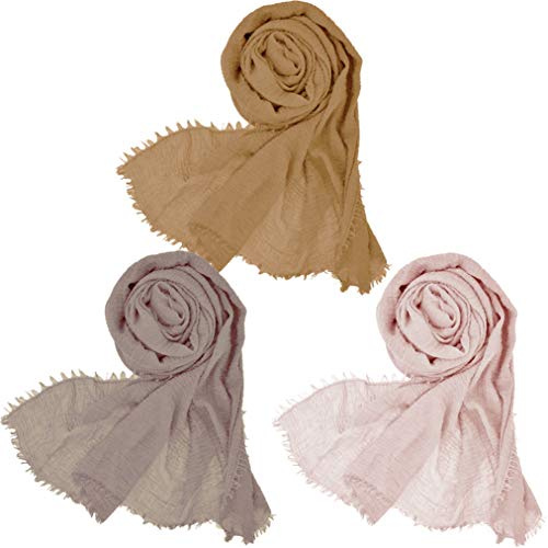 Wobe 3 Pcs Women Soft Cotton Hemp Scarf Shawl Long Scarves, Travel Sunscreen