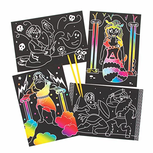 Baker Ross FE454 Illustrations de mythologie grecque à gratter - Paquet de 8, gravure d'art pour enfants, activités créatives pour enfants, ensemble d'art pour les esprits créatifs