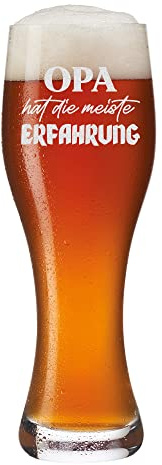 polar-effekt Weißbierglas 0,5 L mit Gravur - für Großvater, Grandpa - Bierglas für Hefeweizen Idee - Geburtstag, Weinachten - Motiv Opa hat Erfahrung