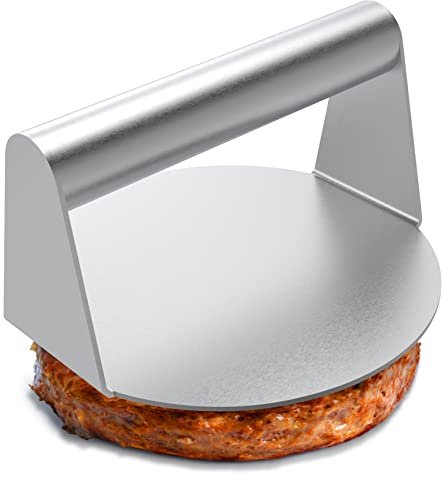 JENNY FRIDA Stainless Steel Burger Press, 5.5 Inch Round Smasher, Non-Stick Smooth Hamburger Press Flat Bottom Without Ridges, Bacon Grill Perfect for Top Griddle Cooking