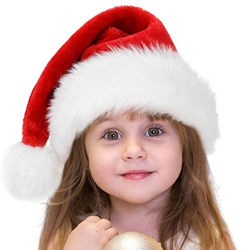 Weihnachtsmütze Nikolausmütze kinder plüsche weihnachtsmann mütze Rote | Rote Santa Mütze Erwachsene Damen Herren Bequemes Dicker Klassischer nikolaus mütze aus Samt für festliche Party im neuenJahr