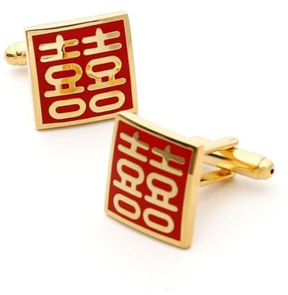Skcess Manschettenknöpfe Für Herren Gold, Manschettenknöpfe Herren Chinesisches Wort Kupfer Manschettenknöpfe Hochzeit 24X17X17 MM