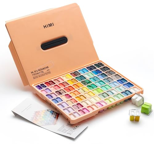 HIMI Set di colori Gouache, 112 colori, 12 ml, vernice atossica per tela e carta, articoli artistici per professionisti, studenti, bambini e altro ancora (pesca delicata)