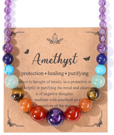 Jovivi Edelstein 7 Chakra Heilsteine Kette Perlen Chakra Halskette Kristall Naturstein Kette Amulett für Chakra Yoga,Reiki Heilung und Meditation