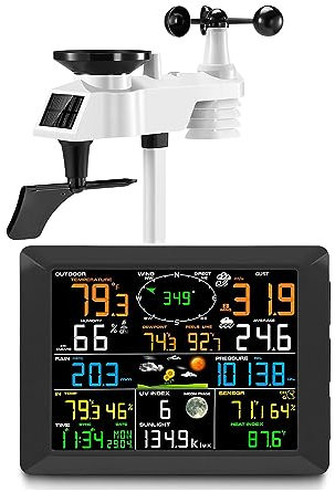 NCPSAKD Weather Stations with Color Display, 7-in-1 Outdoor Solar Powered for Home Garden Farm