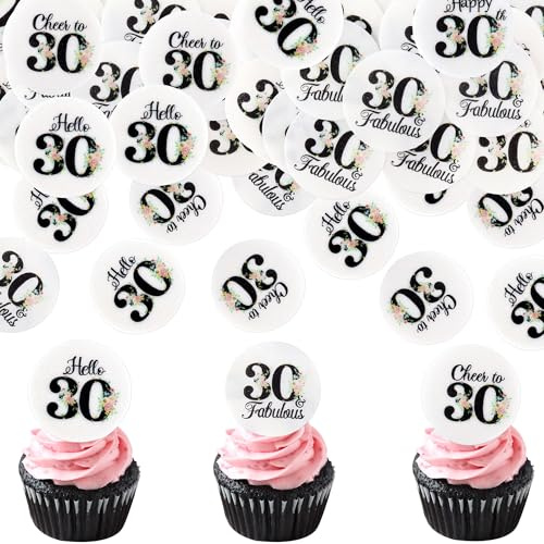 Blumomon 40 Stück Essbare 30th Happy Birthday Cupcake Toppers Cheers to 30th Fabelhafte Kuchendekoration 30 Geburtstag Party Dekoration Essbare Tortendekoration zum 30 Geburtstag