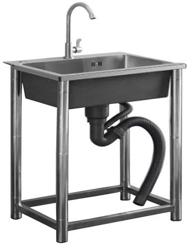 Edelstahl-Waschbecken für den Außenbereich, freistehend, tragbar, Handwaschbecken für Garten, Garage, handelsübliche Waschspüle (60 x 45 cm)