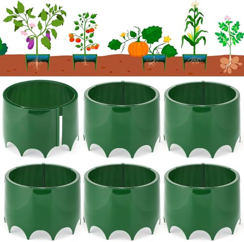 Threehoney 6 Pcs Grow Planting Rings 7 Inch Water Saver Irrigate Green Round Planting Rings Circular Landscape Edging Kit for Deep Watering Veggies Herbs Flowers Trees and Garden Plants