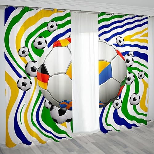 Rptidmv Vorhänge mit Ösen 2er Set Fußball Modern Blickdichte Vorhang Thermovorhang Kälteschutz Verdunklungsvorhänge für Wohnzimmer Schlafzimmer Kinderzimmer 140 x 175 cm (BxH)