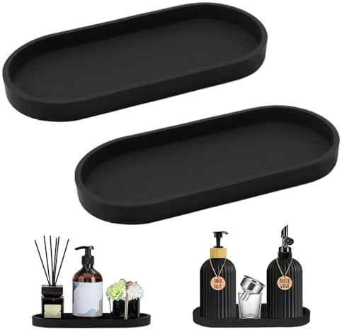 KtbeYTi 2 STK. Schwarze Silikon-Ablageschalen 23x11x2cm, oval für Badezimmer