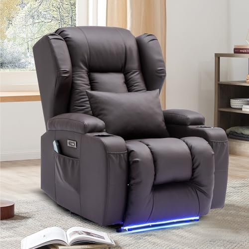 Oprisen Elektrisch Verstellbar Relaxsessel Fernsehsessel mit Liegefunktion, Kunstleder Massagesessel mit Wärmefunktion, TV Sessel Kinosessel mit USB/LED für Wohnzimmer,bis 150 kg (1, Braun)