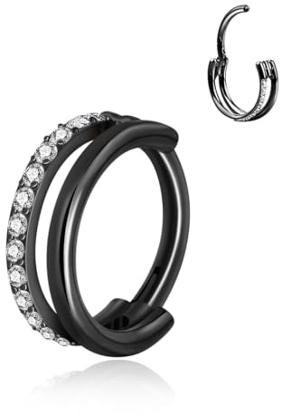 Nasenpiercing Ring Doppelter Zirkonia Septum Helix Conch Piercing 6/8/10mm | Lantine 16g/18g Nasenring Silber Gold Schwarz Chirurgenstahl Forwardhelix Nostril lippenpiercing Creolen Knorpel Ohrringe