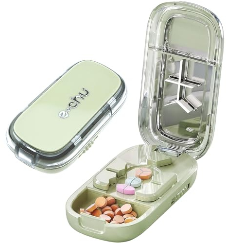 Lanstorm Pill Cutter, Portable 1/2 1/3 1/4 Pill Splitter, Cutting & Storage 2 in 1 Tablet Cutter, Adjustable Tablet Cutter for Small or Large Pills, for Elderly Kids Pets(Green)