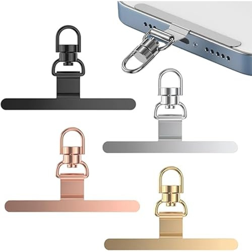 hankousi Juego de 4 piezas de lengüeta de correa para teléfono, adaptador universal de cordón para teléfono con parche de aleación giratorio de 360° en plata, negro, oro y oro rosa para teléfonos