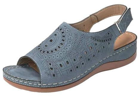 ZTFYKLIN Zapatos De Mujer Verano Sandalias Caña Retro Con Hebilla Y Punta Abierta Tacón Hueco Para (Blue, 35) Tacon Fiesta Colores Montaña Zapatillas Juanetes Llevar Plantillas Barefoot Comodas