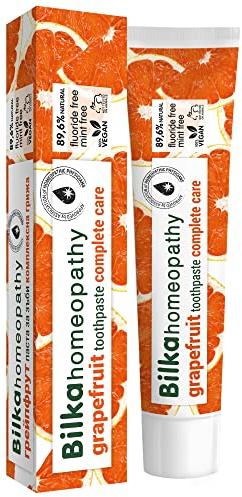 Bilka Homeopathy Zahncreme Grapefruit, 75ml | 89,6 % Natürliche Zahnpasta mit Xylitol, Schutz für Zahnschmelz & Zahnfleisch, Fluoridfrei, Mentholfrei, Zuckerfrei
