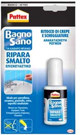 Pattex Bagno Sano Ripara Smalto, Smalto acrilico a base acqua per ritocchi di scheggiature con effetto vernice, Smalto per piastrelle con potere riempitivo e pennellino, 1x50ml