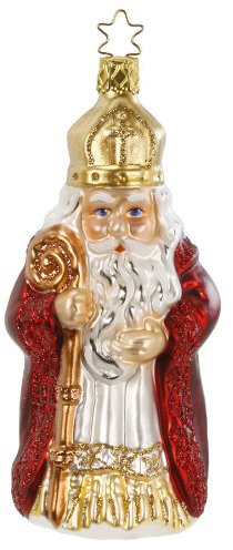 Christbaumschmuck Glas 14cm Sankt Nikolaus mundgeblasen handbemalt Weihnachtskugeln rot gold