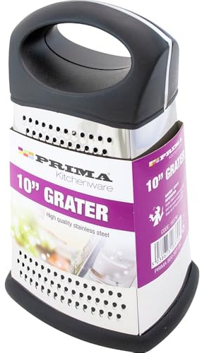 10 Stainless Steel Grater - Handle Cheese Vegetables Nutmeg Kitchen Utensil 4 Side, Multi Purpose, Kitchenware Durable Food Preparation, 10 Inch