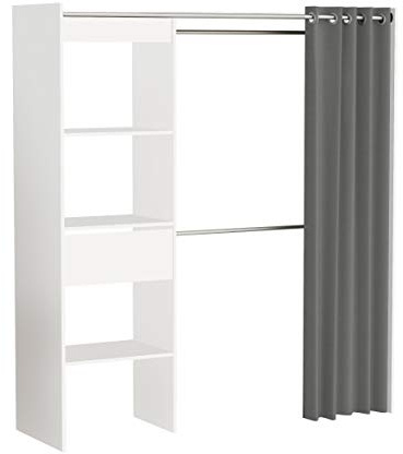 Demeyere 198454 Kleiderschrank CHICAGO mit anthraziten Vorhang Breitenverstellbar 168 x 187 x 50 cm, weiß