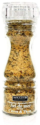Französisches Meersalz mit Zitrone und Thymian in Salzmühle, Salz aus Frankeich 160g