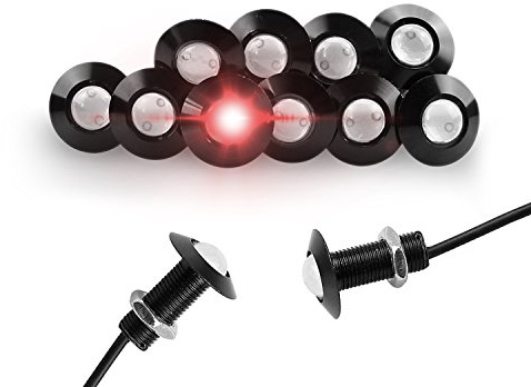 CARLITS Eagle Eye LED Bulbs 10-Pack Ultra thin Bumper DRL Fog Lights Motorcycle Light Daytime Running DRL Tail Backup Light Car Motor Marker Lights LED 12V (Black Case, Red)