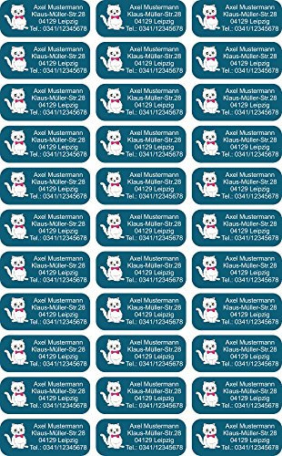 INDIGOS UG Adressaufkleber personalisiert - 56x23 mm - 044 - Katze - 99 Sticker selbstklebend - Namensaufkleber Kinder Schule - Etiketten, Briefe, Gegenstände, Ordner, Umschläge