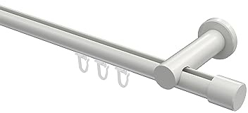 INTERDECO Innenlauf-Gardinenstange 20 mm, moderne Innenlaufstange aus Metall, Weiß, zur Wandmontage, Typ 10213111, 120 cm