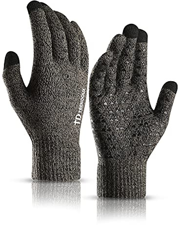 TRENDOUX Winter Gloves for Men and Women - Upgraded Touch Screen Anti-Slip Silicone Gel - Elastic Cuff - Thermal Soft Wool Lining - Knit Stretchy Material